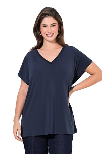 Ulla Popken Damen große Größen Übergrößen Plus Size T-Shirt, Oversized, Glitzer-V-Ausschnitt, Halbarm Marine 54+ 836517130-54+ von Ulla Popken