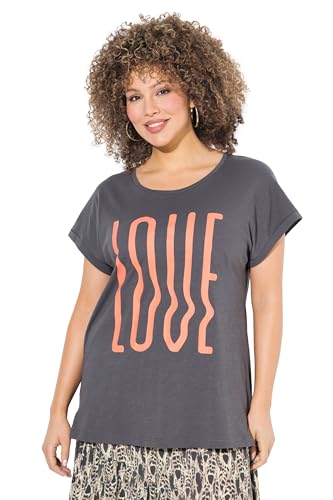 Ulla Popken Damen große Größen Übergrößen Plus Size T-Shirt, Oversized, Love, Halbarm Graphitgrau 46+ 829291100-46+ von Ulla Popken