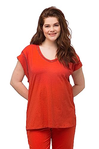 Ulla Popken Damen große Größen Übergrößen Plus Size T-Shirt, Oversized, V-Ausschnitt, Halbarm, Biobaumwolle dunkelorange 50+ 802896660-50+ von Ulla Popken