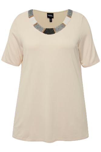 Ulla Popken Damen große Größen Übergrößen Plus Size T-Shirt, Perlenstickerei, A-Linie, Rundhals, Halbarm graubeige 50+ 830207307-50+ von Ulla Popken