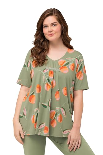 Ulla Popken Damen große Größen Übergrößen Plus Size T-Shirt, Pfirsiche, V-Ausschnitt, Halbarm, Biobaumwolle Salbei 46+ 826613185-46+ von Ulla Popken