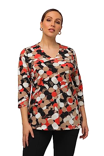 Ulla Popken Damen große Größen Übergrößen Plus Size T-Shirt, Punkte, Kelchkragen, V-Ausschnitt, Halbarm Paprika 46+ 820146526-46+ von Ulla Popken