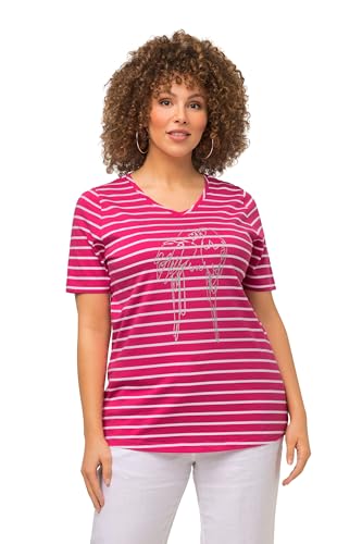 Ulla Popken Damen große Größen Übergrößen Plus Size T-Shirt, Ringel, Tiermotiv, Classic, V-Ausschnitt, Halbarm Fuchsia pink 46+ 821449810-46+ von Ulla Popken