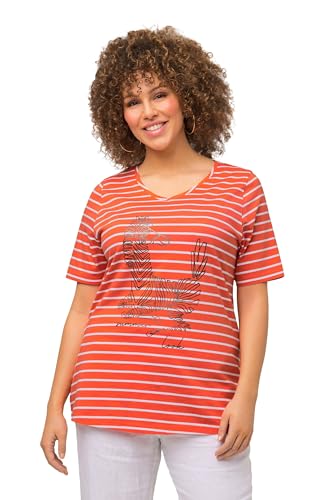 Ulla Popken Damen große Größen Übergrößen Plus Size T-Shirt, Ringel, Tiermotiv, Classic, V-Ausschnitt, Halbarm Mandarine 42+ 821449650-42+ von Ulla Popken