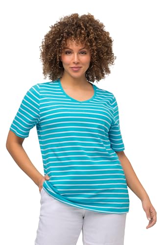 Ulla Popken Damen große Größen Übergrößen Plus Size T-Shirt, Ringel, V-Ausschnitt, Halbarm gelbgrün 54+ 819802400-54+ von Ulla Popken