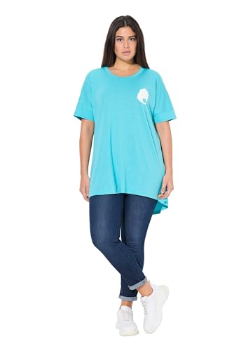 Ulla Popken Damen große Größen Übergrößen Plus Size T-Shirt, Rückendruck, Oversized, Rundhals, Halbarm tiefes Aqua 50+ 839829740-50+ von Ulla Popken