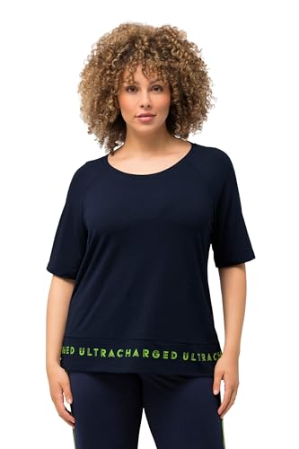 Ulla Popken Damen große Größen Übergrößen Plus Size T-Shirt, Saum-Schriftzug, Classic, Rundhals, Halbarm Marine 54+ 818909130-54+ von Ulla Popken