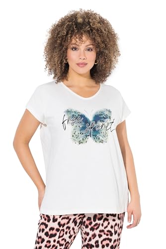 Ulla Popken Damen große Größen Übergrößen Plus Size T-Shirt, Schmetterling, Oversized, V-Ausschnitt, Halbarm Offwhite 54+ 838922200-54+ von Ulla Popken