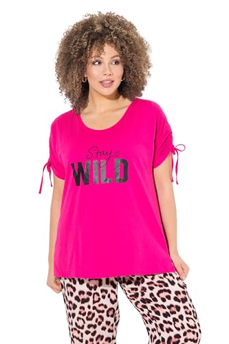 Ulla Popken Damen große Größen Übergrößen Plus Size T-Shirt, Schriftzug, Oversized, Rundhals, Raffband magentapink 62+ 838933528-62+ von Ulla Popken