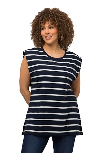 Ulla Popken Damen große Größen Übergrößen Plus Size T-Shirt, Schulterpolster, Ringel, Rundhals, ärmellos Marine 50+ 817062130-50+ von Ulla Popken