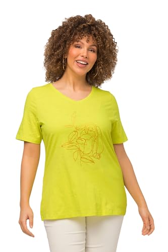 Ulla Popken Damen große Größen Übergrößen Plus Size T-Shirt, Tiermotiv, Classic, V-Ausschnitt, Halbarm Limette 54+ 821439402-54+ von Ulla Popken