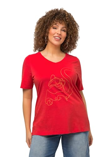 Ulla Popken Damen große Größen Übergrößen Plus Size T-Shirt, Tiermotiv, Classic, V-Ausschnitt, Halbarm paprikarot 50+ 821439520-50+ von Ulla Popken