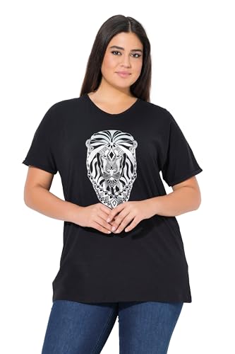 Ulla Popken Damen große Größen Übergrößen Plus Size T-Shirt, Tiermotiv, Oversized, V-Ausschnitt, Halbarm schwarz 54+ 838066100-54+ von Ulla Popken