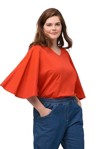 Ulla Popken Damen große Größen Übergrößen Plus Size T-Shirt, V-Ausschnitt, 3/4-Fledermausarm, Biobaumwolle dunkelorange 50+ 815922660-50+ von Ulla Popken