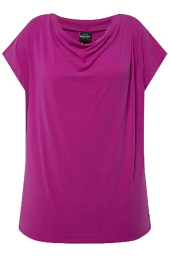 Ulla Popken Damen große Größen Übergrößen Plus Size T-Shirt, Wasserfall-Ausschnitt, Halbarm magenta 50+ 818189818-50+ von Ulla Popken