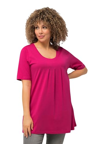 Ulla Popken Damen große Größen Übergrößen Plus Size T-Shirt, Zierfalten, A-Linie, Rundhals, Halbarm, Modal Fuchsia pink 46+ 796473815-46+ von Ulla Popken