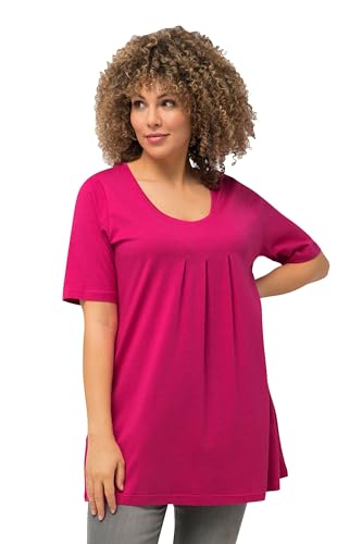 Ulla Popken Damen große Größen Übergrößen Plus Size T-Shirt, Zierfalten, A-Linie, Rundhals, Halbarm, Modal Fuchsia pink 50+ 796473815-50+ von Ulla Popken