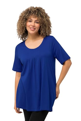 Ulla Popken Damen große Größen Übergrößen Plus Size T-Shirt, Zierfalten, A-Linie, Rundhals, Halbarm, Modal Kobaltblau 46+ 796473760-46+ von Ulla Popken