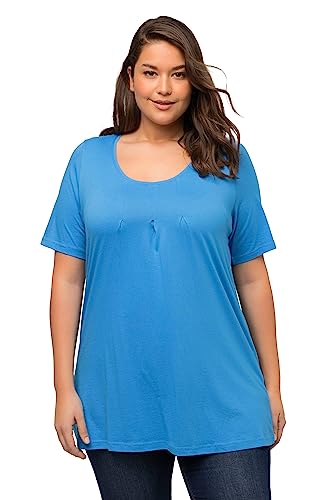 Ulla Popken Damen große Größen Übergrößen Plus Size T-Shirt, Zierfalten, A-Linie, Rundhals, Halbarm, Modal himmelblau 46+ 796473726-46+ von Ulla Popken