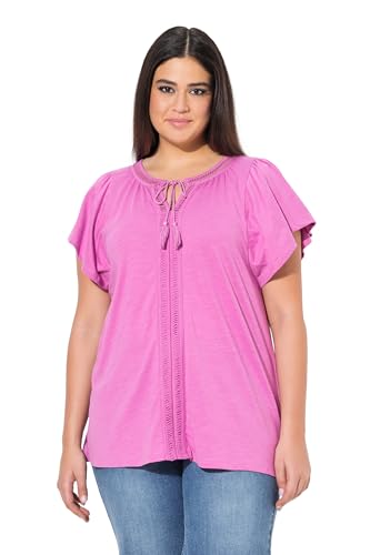 Ulla Popken Damen große Größen Übergrößen Plus Size T-Shirt, Zierlitze, Tunika-Ausschnitt, Flügel-Halbarm kühles pink 54+ 829630807-54+ von Ulla Popken