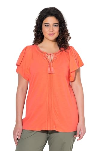 Ulla Popken Damen große Größen Übergrößen Plus Size T-Shirt, Zierlitze, Tunika-Ausschnitt, Flügel-Halbarm rosenkoralle 50+ 829630510-50+ von Ulla Popken