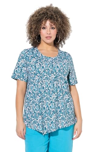 Ulla Popken Damen große Größen Übergrößen Plus Size T-Shirt, Zipfelsaum, A-Linie, Biesen, Rundhals, Halbarm tiefes Aqua 42+ 838511740-42+ von Ulla Popken
