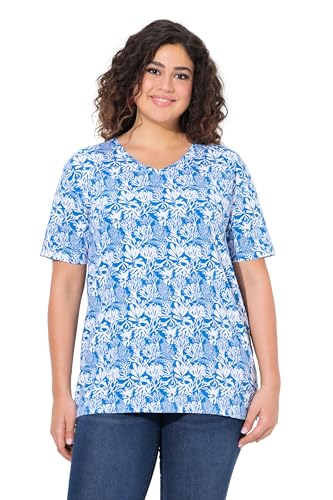 Ulla Popken Damen große Größen Übergrößen Plus Size T-Shirt, floraler Druck, A-Linie, V-Ausschnitt, Halbarm Petrolblau 62+ 829646738-62+ von Ulla Popken