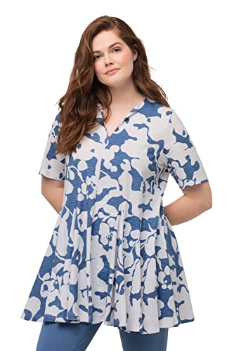 Ulla Popken Damen große Größen Übergrößen Plus Size T-Shirt, floraler Druck, Tunika-Ausschnitt, Halbarm helle Mandarine 50+ 806689668-50+ von Ulla Popken