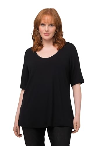 Ulla Popken Damen, vorne doppellagig, V-Ausschnitt, Halbarm T-Shirts, Schwarz, 42-44 von Ulla Popken