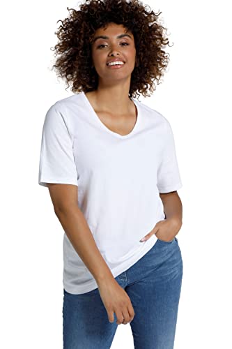 Ulla Popken Damen, 2er-Pack, V-Ausschnitt, Halbarm, Biobaumwolle T-Shirts, Marine, 54-56 von Ulla Popken