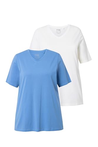 Ulla Popken Damen große Größen Übergrößen Plus Size T-Shirts, 2er-Pack, V-Ausschnitt, Halbarm, Biobaumwolle von Ulla Popken