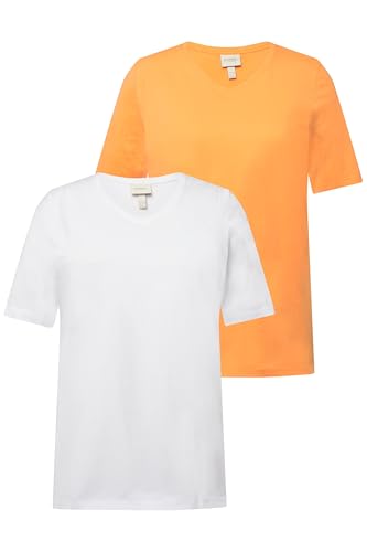 Ulla Popken Damen T-Shirts, 2er-Pack, V-Ausschnitt, Halbarm, Biobaumwolle Basic-T-Shirt, Pfirsich, 46-48 EU von Ulla Popken