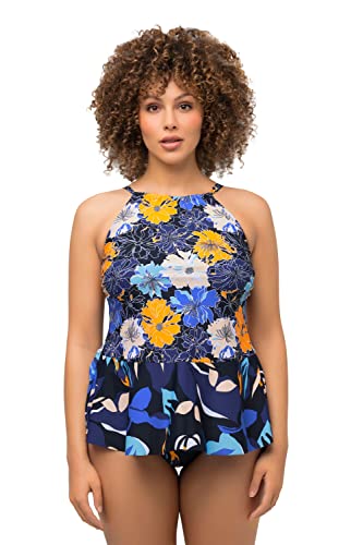 Ulla Popken Damen große Größen Übergrößen Plus Size Tankini, Blüten, Softcups, Neckholder, Volant violettblau 42 814823738-42 von Ulla Popken