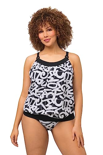 Ulla Popken Damen große Größen Übergrößen Plus Size Tankini, Buchstaben, Softcups, Rundhals, Gummisaum schwarz 44 821000100-44 von Ulla Popken