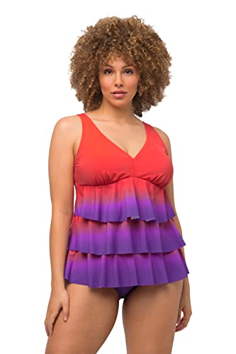 Ulla Popken Damen große Größen Übergrößen Plus Size Tankini, Farbverlauf, Volants, Softcups, V-Ausschnitt Paprika 44 817259526-44 von Ulla Popken