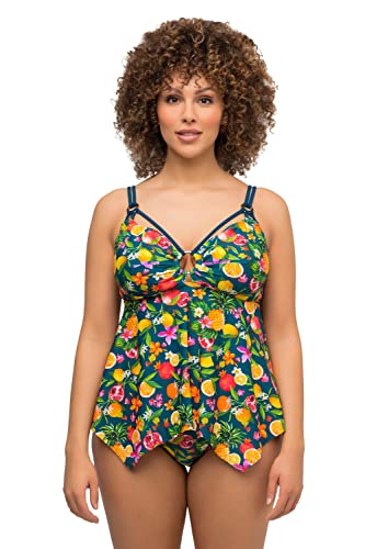 Ulla Popken Damen große Größen Übergrößen Plus Size Tankini, Früchte, Softcups, Zipfelsaum, Träger verstellbar Petrol 50 815358752-50 von Ulla Popken