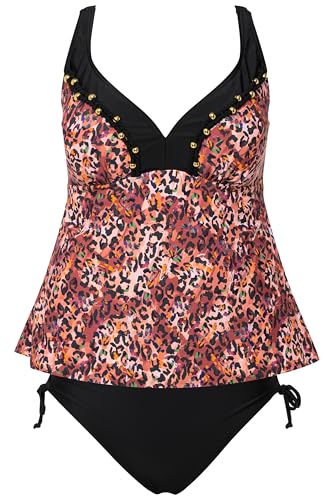 Ulla Popken Damen große Größen Übergrößen Plus Size Tankini, Leomuster, Perlen, Softcups, längeres Oberteil Ziegelrot 42 814913541-42 von Ulla Popken