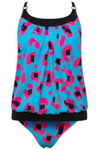 Ulla Popken Damen große Größen Übergrößen Plus Size Tankini, Neon-Leomuster, Softcups, Träger verstellbar türkisblau 46+ 827647758-46+ von Ulla Popken