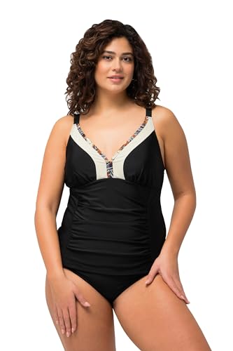 Ulla Popken Damen große Größen Übergrößen Plus Size Tankini, Raffung, Zierborte, Softcups, recycelt schwarz 52 826338100-52 von Ulla Popken