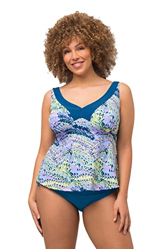 Ulla Popken Damen große Größen Übergrößen Plus Size Tankini, Wellenmuster, Softcups, V-Ausschnitt, Raffbänder blau 46 816202752-46 von Ulla Popken