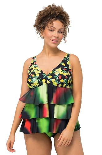 Ulla Popken Damen große Größen Übergrößen Plus Size Tankini, Zitronen, Softcups, Zipfelsaum, recycelt schwarz 48 826541100-48 von Ulla Popken