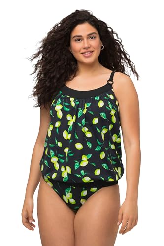 Ulla Popken Damen große Größen Übergrößen Plus Size Tankini, Zitronen, Softcups, elastischer Saum, recycelt schwarz 44 818219100-44 von Ulla Popken