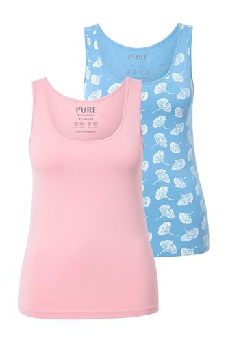 Ulla Popken Damen große Größen Übergrößen Plus Size Tanktops, 2er-Pack, Uni/Gingko, Rundhals, Biobaumwolle taubenblau 50+ 840513724-50+ von Ulla Popken