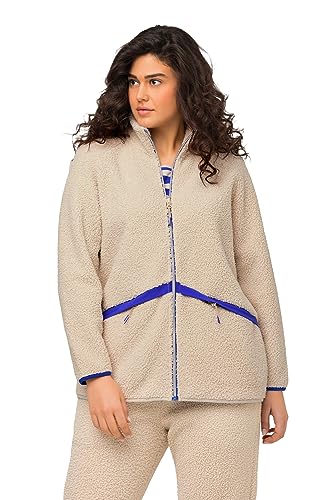 Ulla Popken Damen große Größen Übergrößen Plus Size Teddyjacke, Stehkragen, Farbakzente, kuschelweich vanille 50+ 820080150-50+ von Ulla Popken