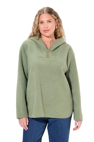 Ulla Popken Damen Teddypullover, Plüsch, Kapuze, Langarm Pullover, Grün, 54 EU von Ulla Popken