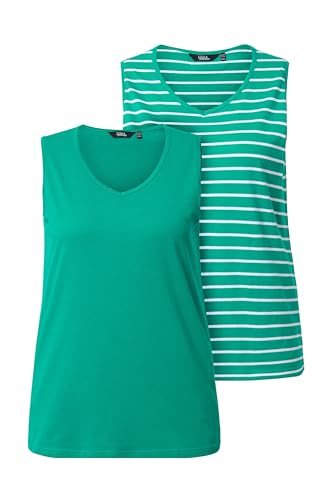 Ulla Popken Damen große Größen Übergrößen Plus Size Top, 2er-Pack, Ringel/Uni, V-Ausschnitt, ärmellos smaragd 54+ 792183457-54+ von Ulla Popken
