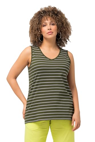 Ulla Popken Damen große Größen Übergrößen Plus Size Top, 2er-Pack, Ringel/Uni, V-Ausschnitt, ärmellos waldgrün 46+ 792183200-46+ von Ulla Popken