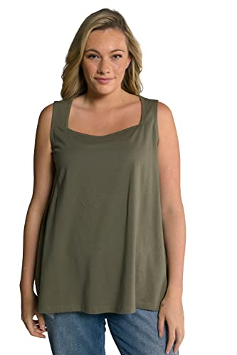 Ulla Popken Damen große Größen Übergrößen Plus Size Top, A-Linie, Carree-Ausschnitt, ärmellos lodengrün 54+ 807294190-54+ von Ulla Popken