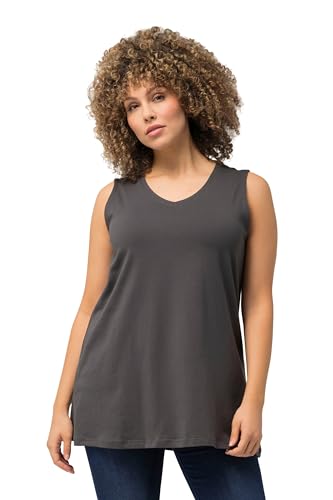 Ulla Popken Damen große Größen Übergrößen Plus Size Top, A-Linie, V-Ausschnitt, ärmellos Graphitgrau 58+ 807291110-58+ von Ulla Popken