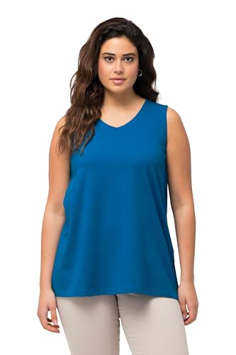 Ulla Popken Damen große Größen Übergrößen Plus Size Top, A-Linie, V-Ausschnitt, ärmellos Mittelblau 58+ 807291765-58+ von Ulla Popken